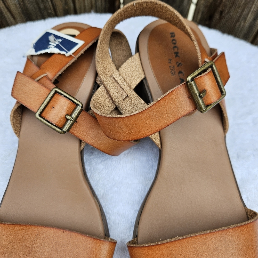 Rock & Candy Elegant Tan Sandals Block Heel Size 7 - Picture 9 of 16